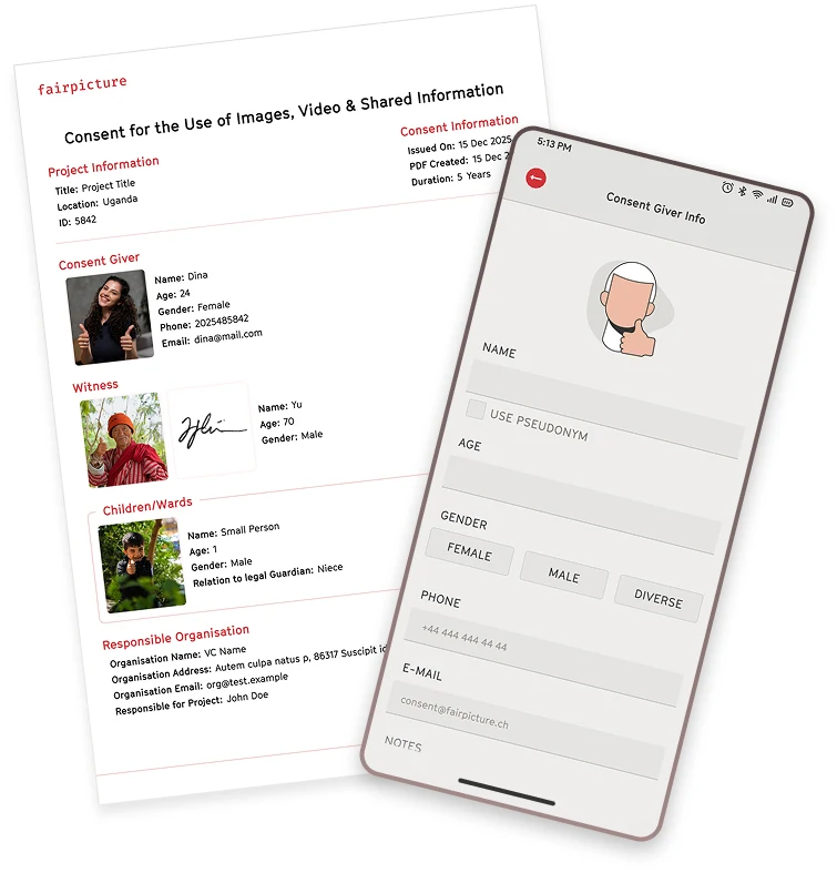 consent app open in a phone with consents examples behind it 
