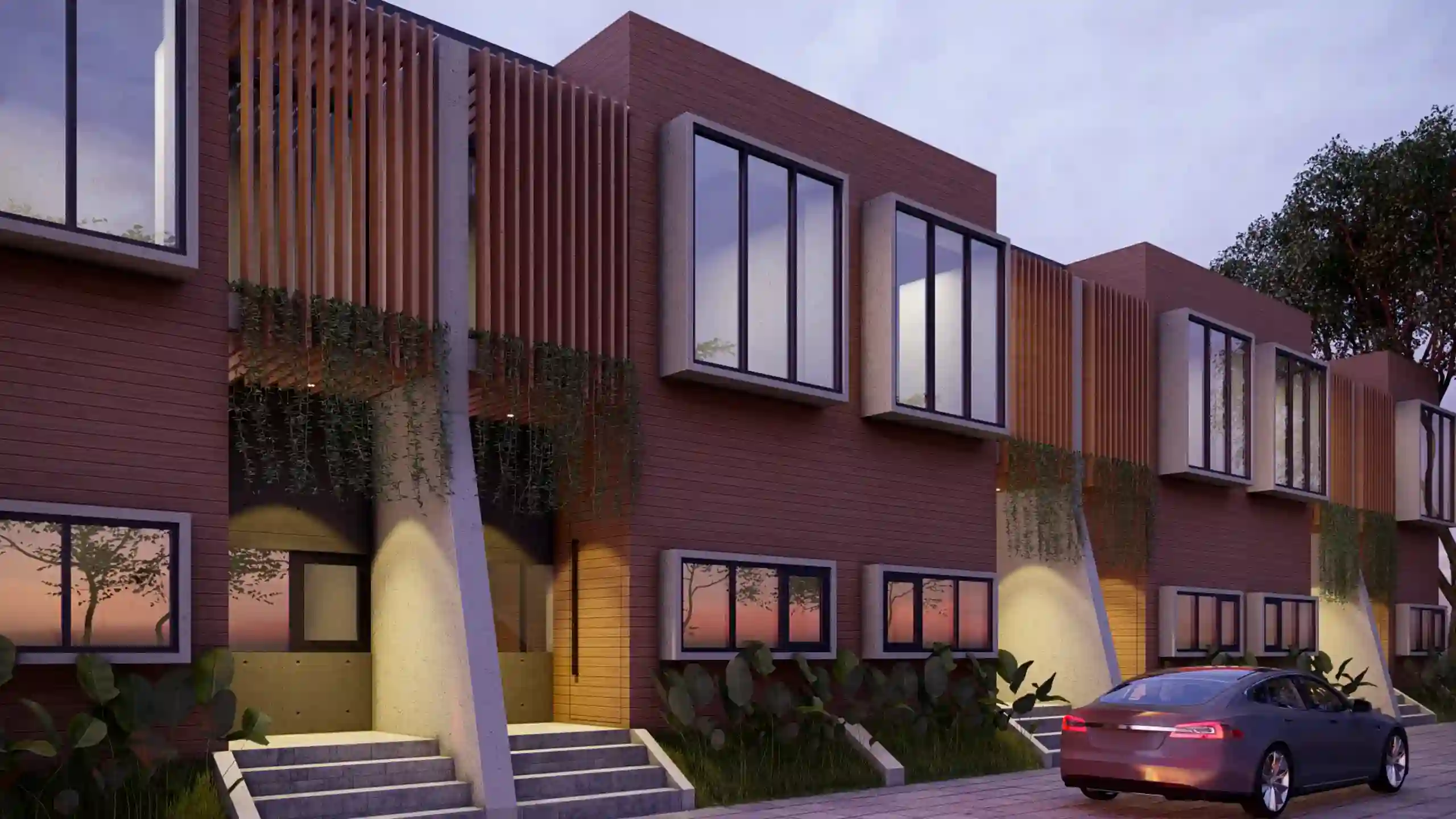 Wooden Guesthouse - Tampak Depan Bangunan di Sore Hari