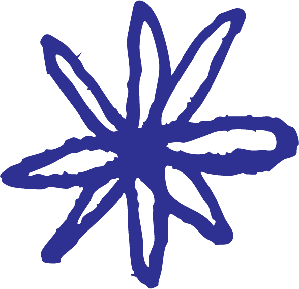 A close-up of a hand wearing multiple decorative rings against a blue background.