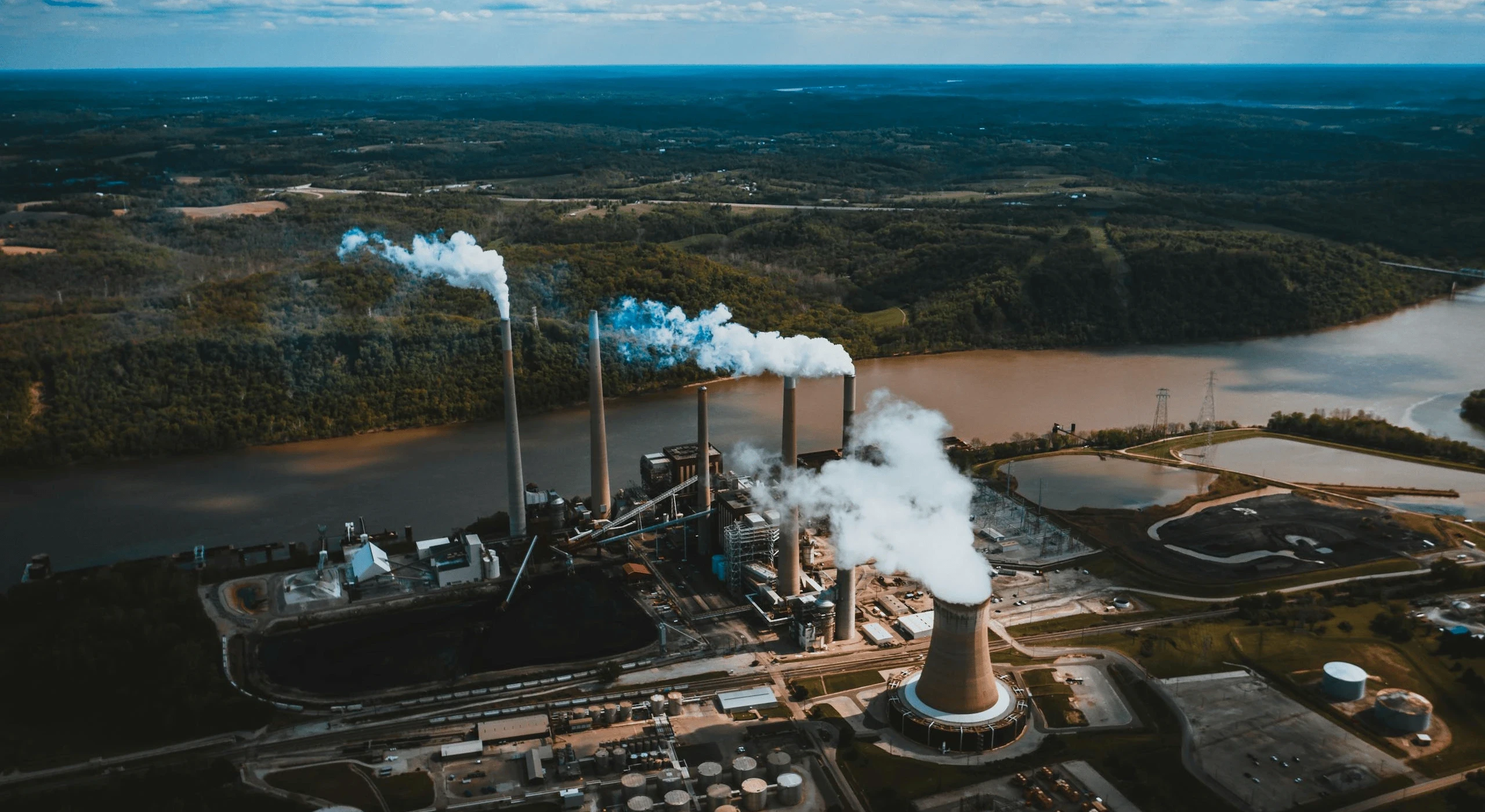 Aerial view of a power plant.