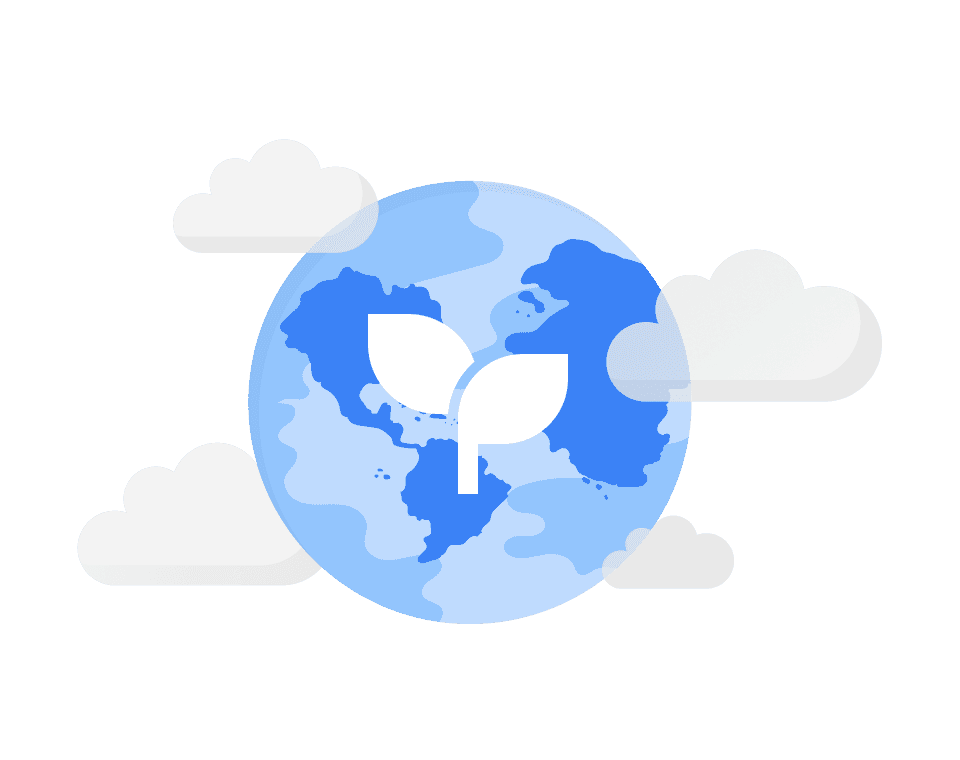 Stylized globe icon with a leaf symbol overlaid