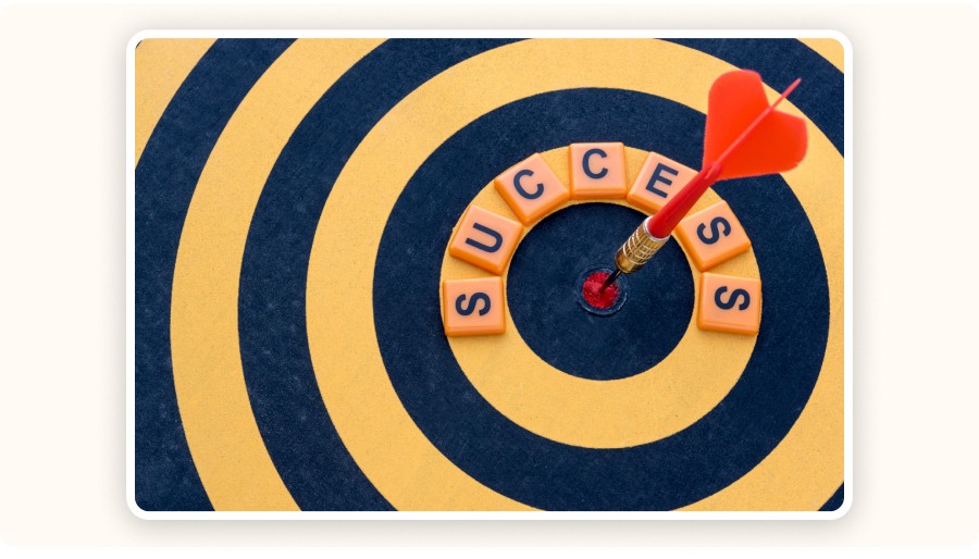 Target surrounded by the word “SUCCESS”