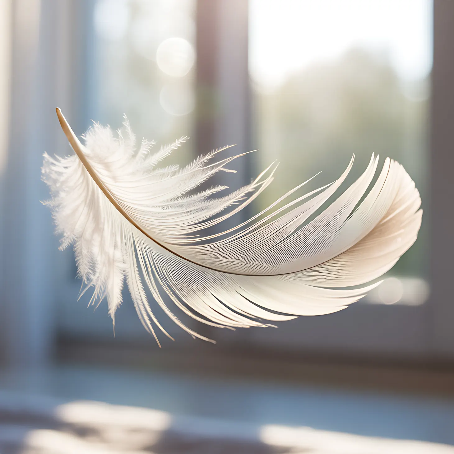 Bilde av en fjær som svever i luften.