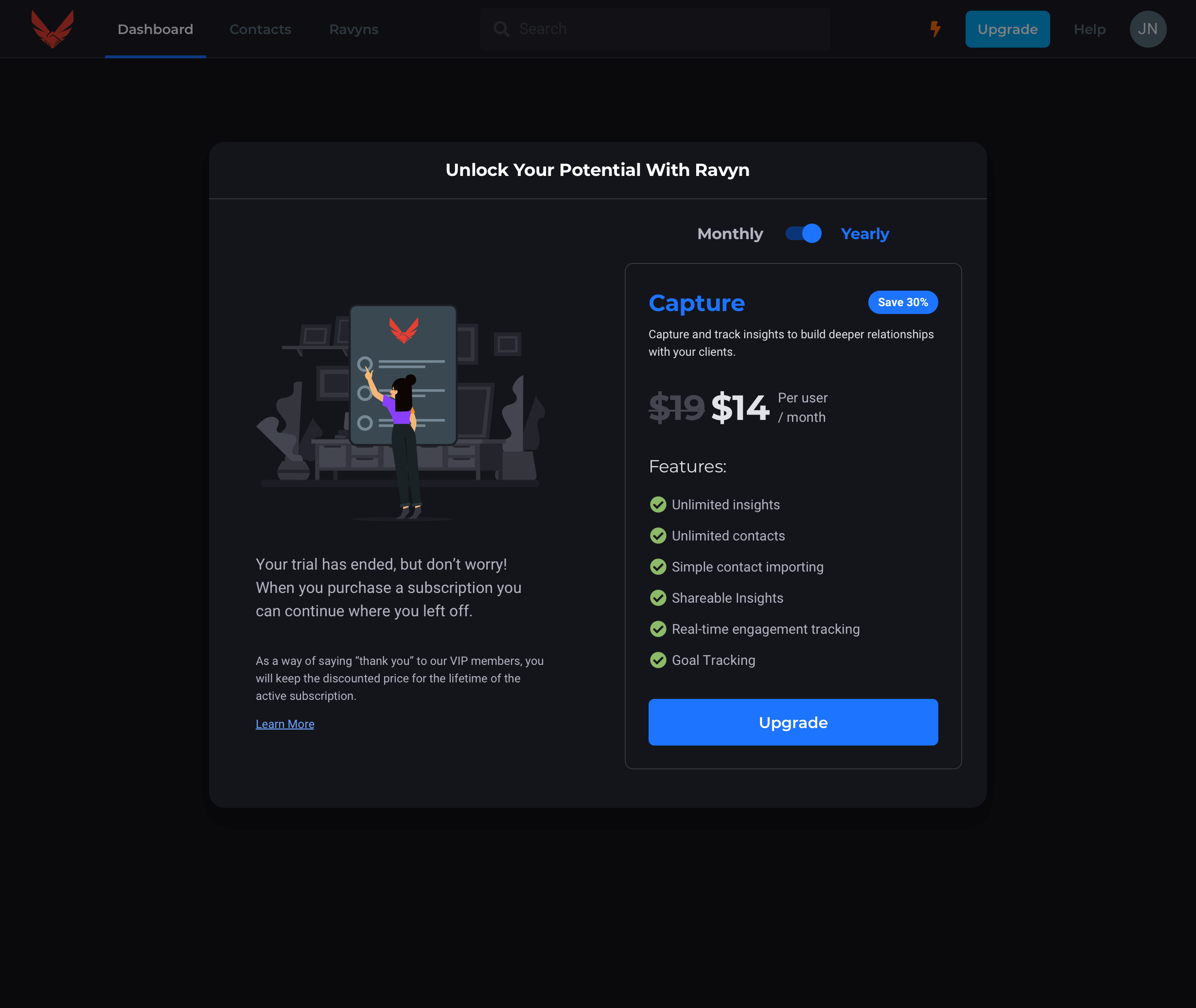 Ravyn modal for subscription