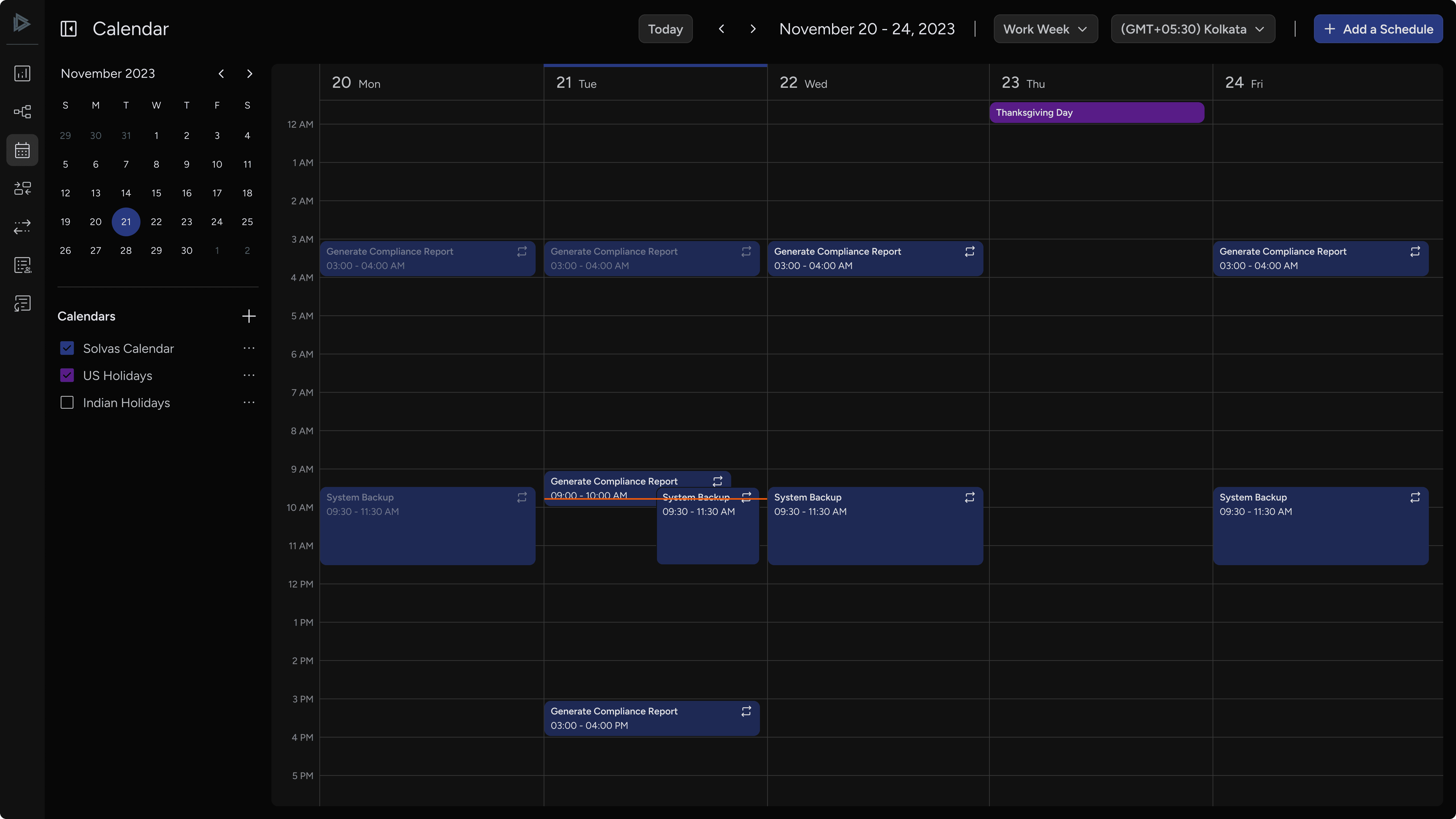 Calendar view showing scheduled processes without any status or tracking information