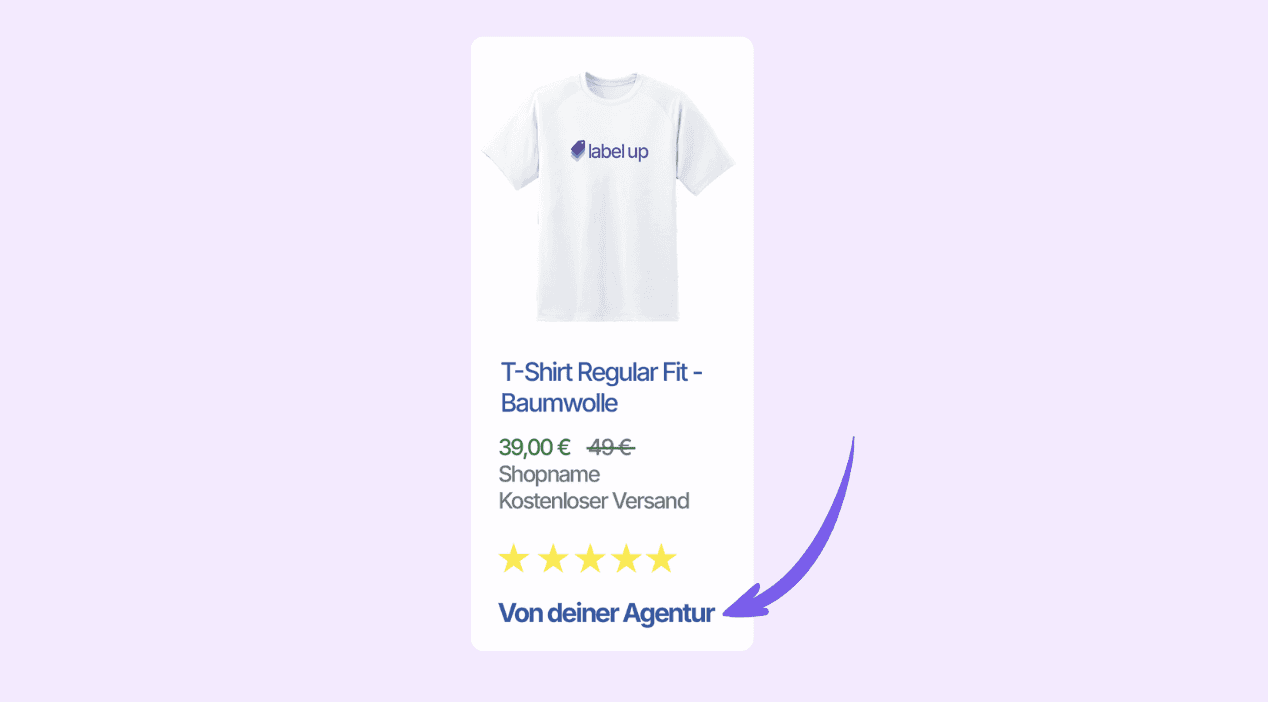 Agenturname steht unter der Werbung und Pfeil deutet darauf