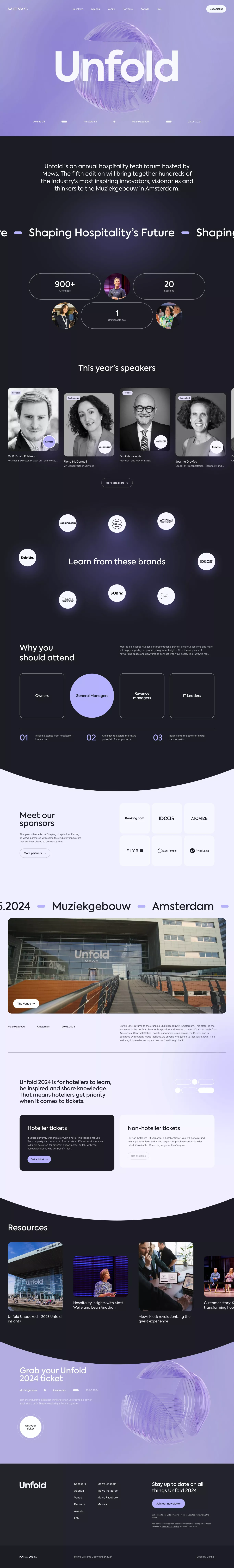 Unfold Amsterdam 2024 landing page screenshot showcasing Event and Tech design