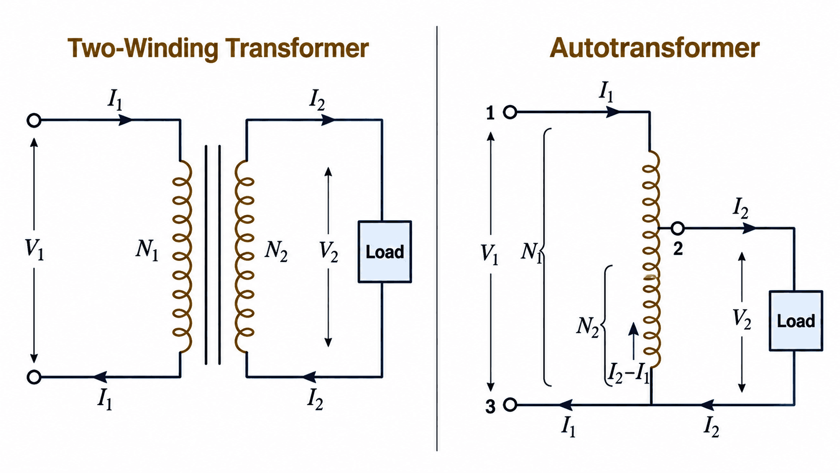 two-winding transformer vs auto transformer construction