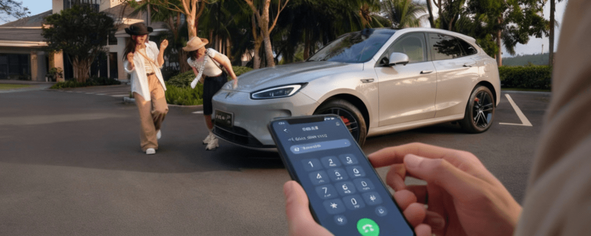 A cheerful car renter talking to an excited young child ready to drive a sportscar, ideal for car rental family moments.