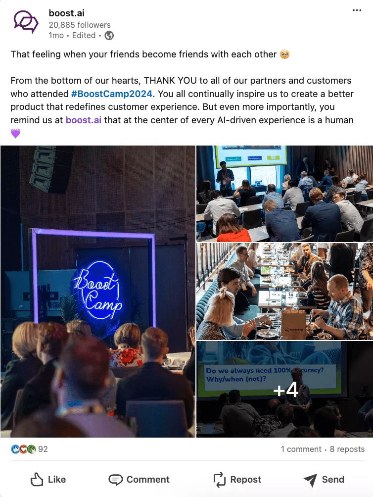 Boost.ai Marketing Spotlight: Linkedin post page