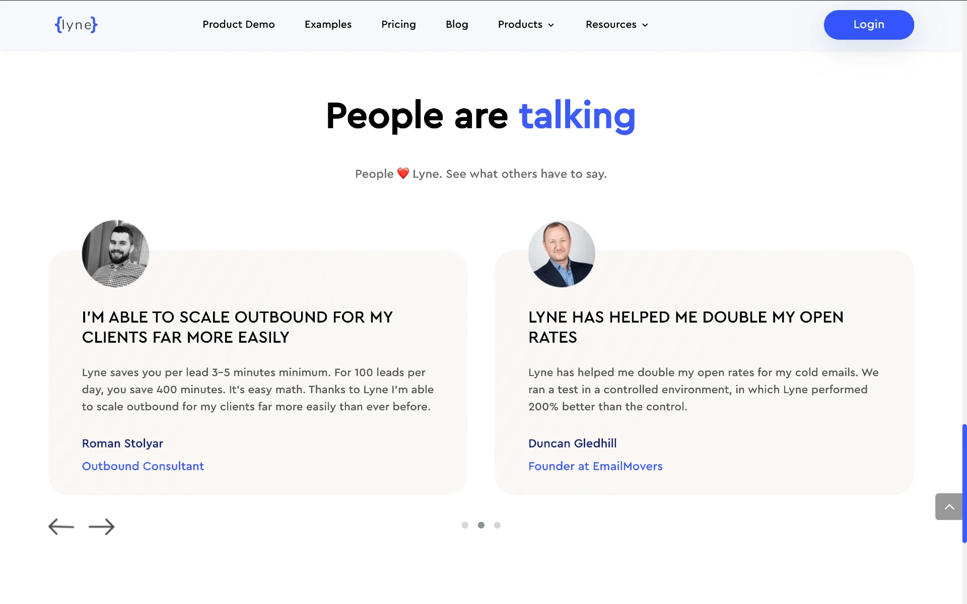 An example of a SaaS website showing testimonials on their website