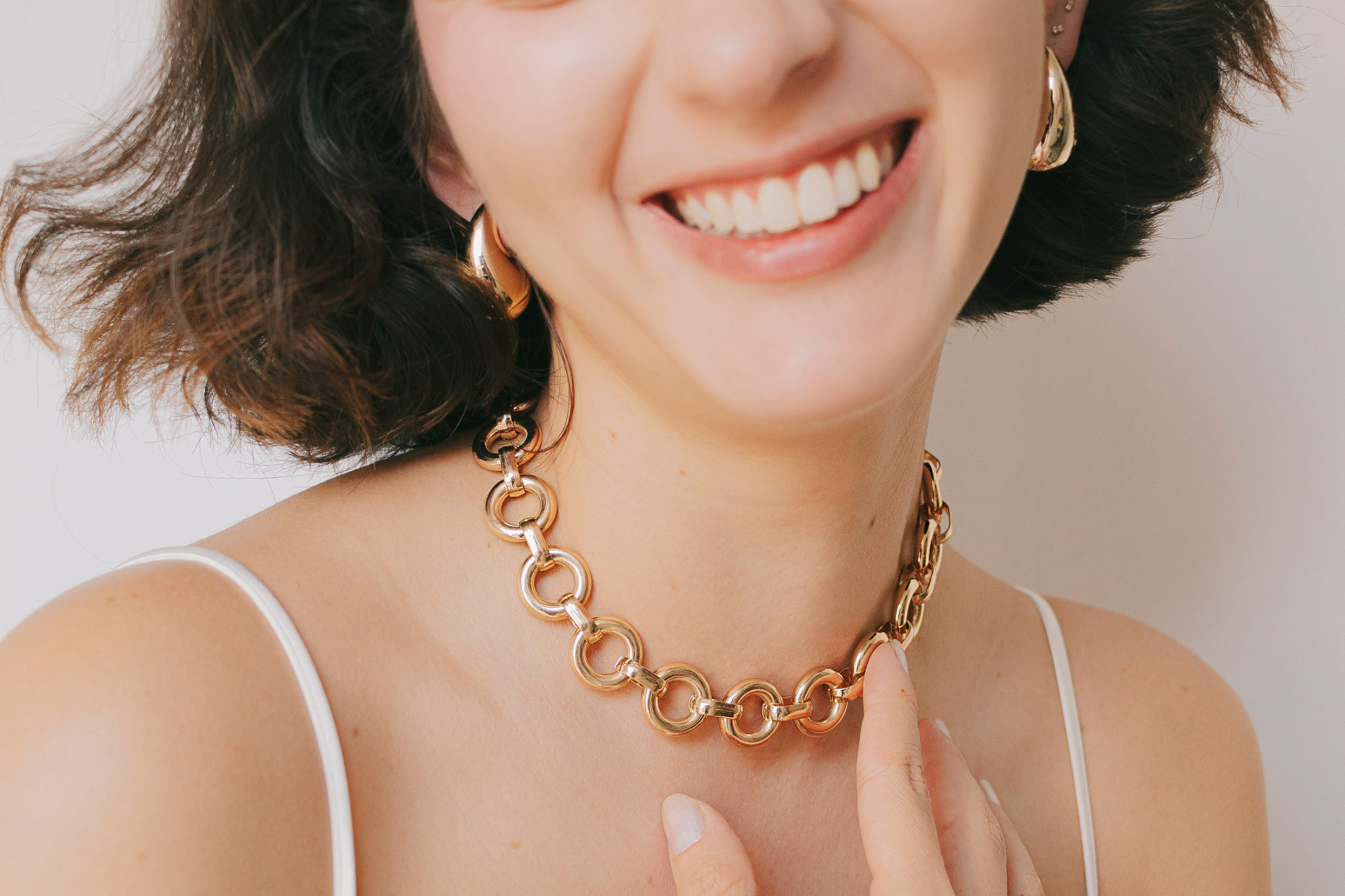 A woman smiling