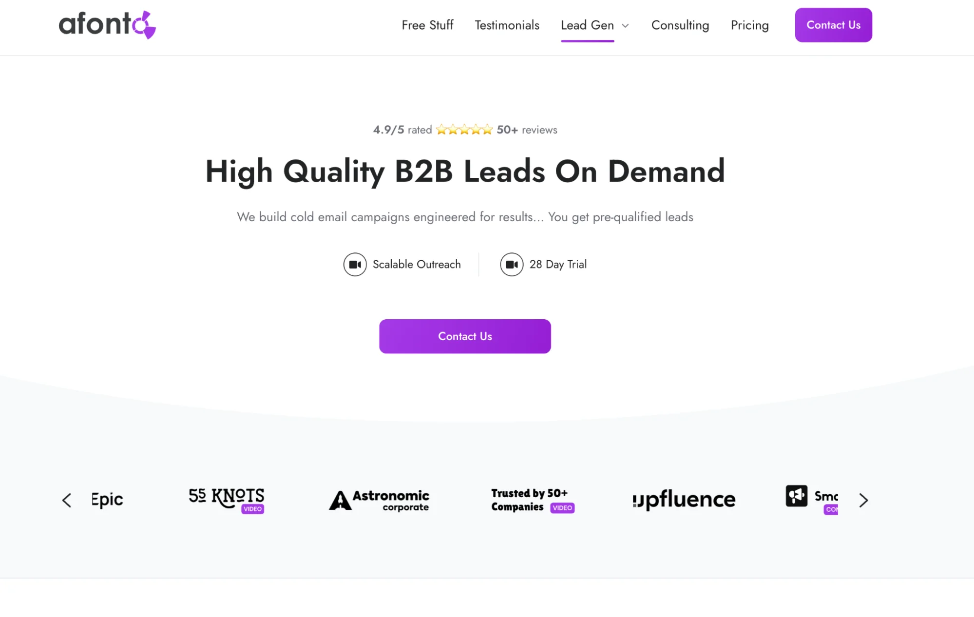 Afonto homepage: AI-powered cold outreach agency