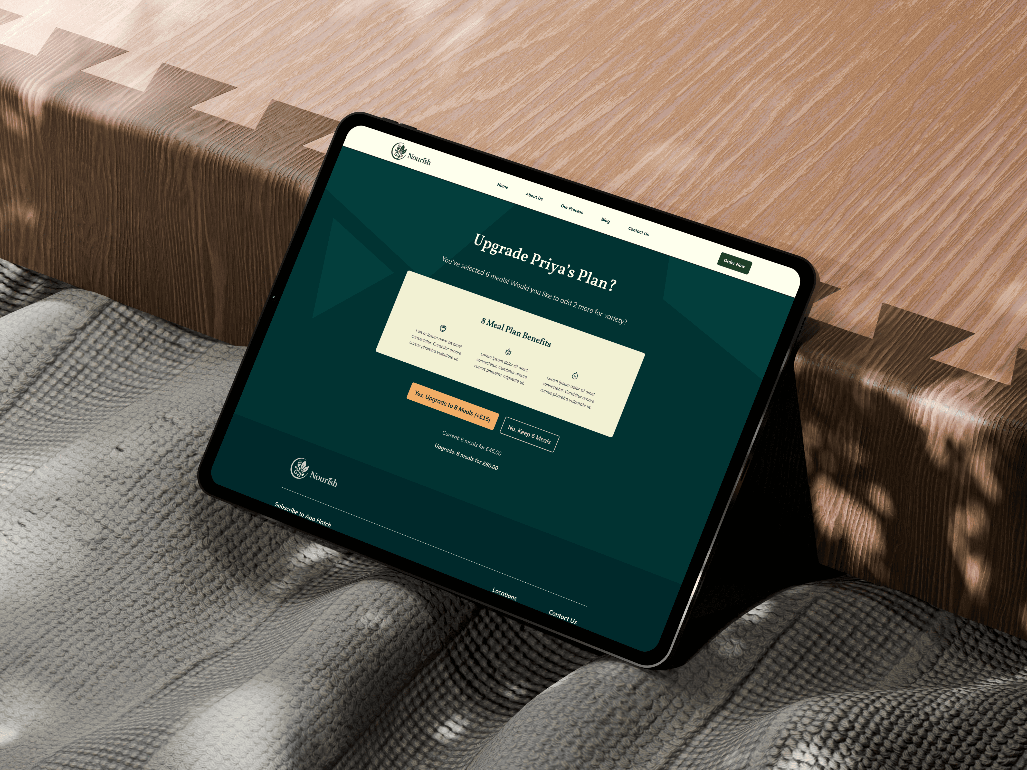 an ipad with the option to upgrade meal plan