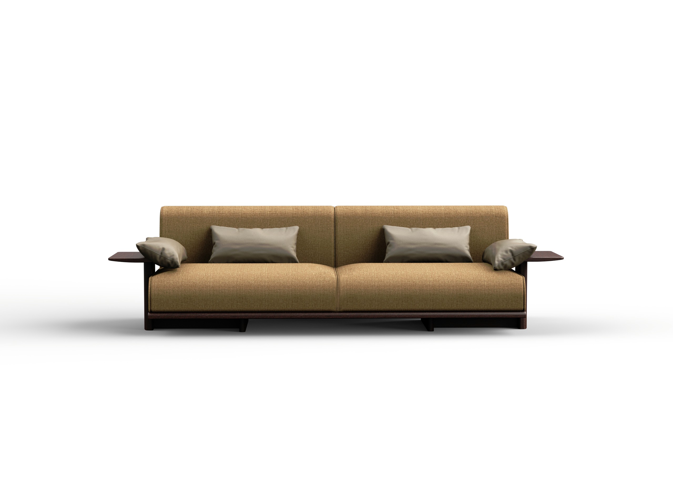 Sunlight streaming through lush green trees, casting shadows on a modern architectural building with glass panels and vertical wooden slats.