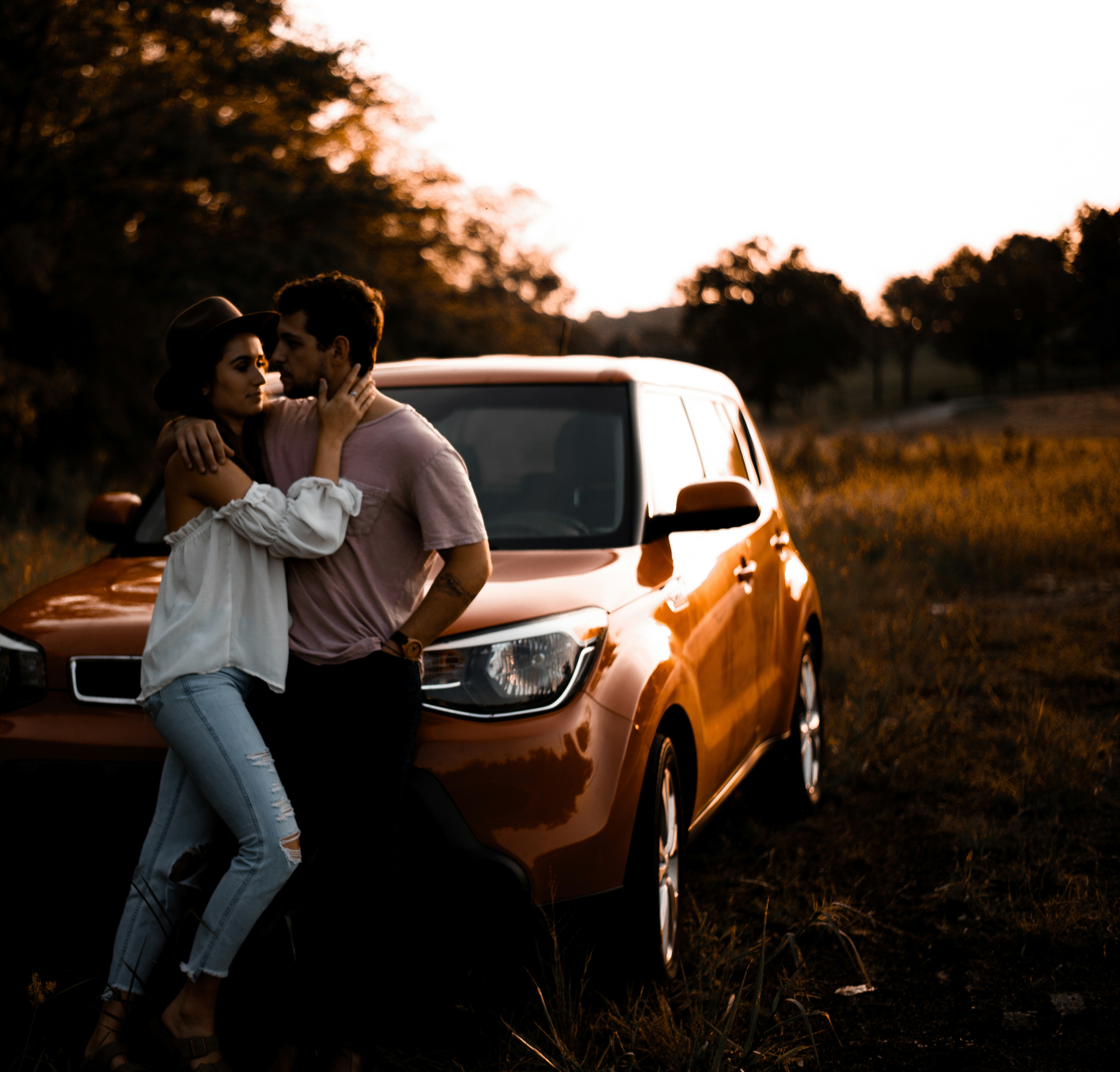 couple on a car