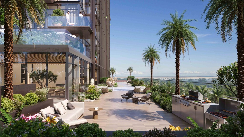 View from the balcony of a luxury apartment at Wynwood Horizon, showcasing city skyline and vibrant neighborhood below.