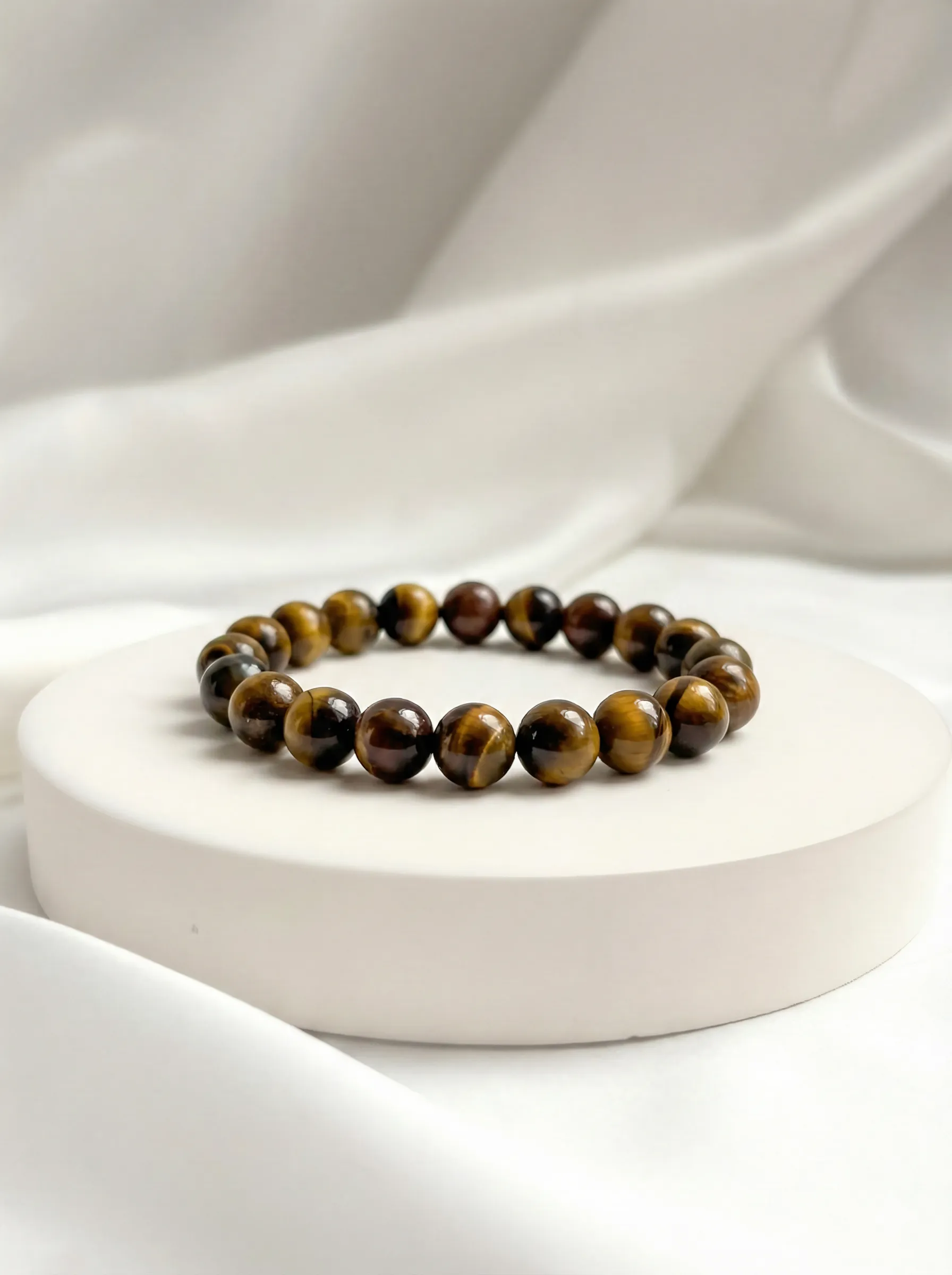 Tiger eye bracelet in a studio setting.