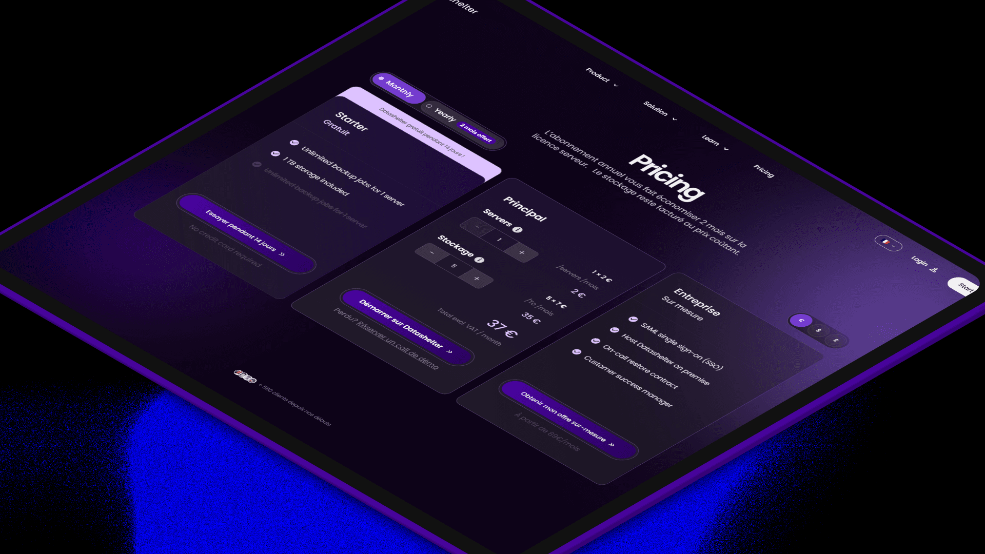 Section Calculator du site DataShelter, commandé par JustDev et développé par Ilies MANATA, Développeur Expert Framer & Ux / Ui Designer, Freelance, Nord
