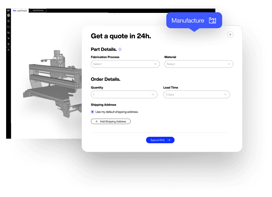 Request for Quotations (RFQs) interface on CAD Rooms, enabling easy access to quotes for on-demand manufacturing services, including plastic injection molding companies, CNC machining suppliers, and 3D printing services.