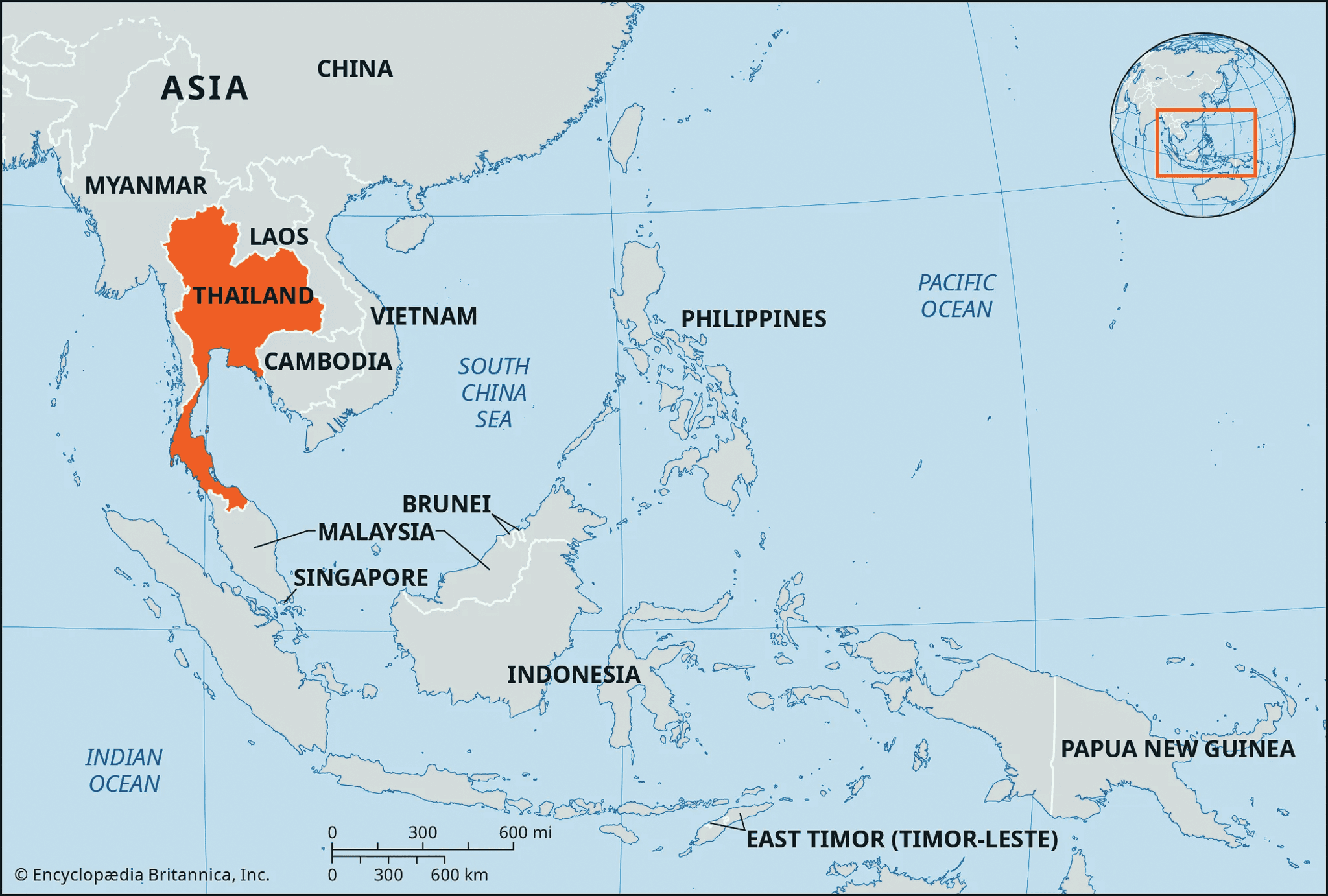 Map showing Thailand's proximity to India