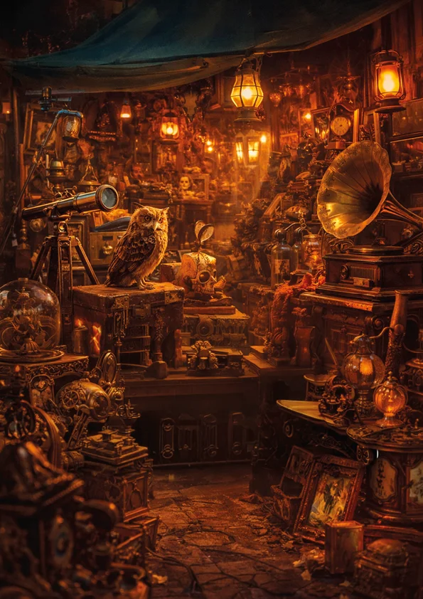 Décor vintage de la chambre BrocanTyule des curiosités inspiré d’un cabinet de curiosités au gîte La Tuilerie du Cinéaste