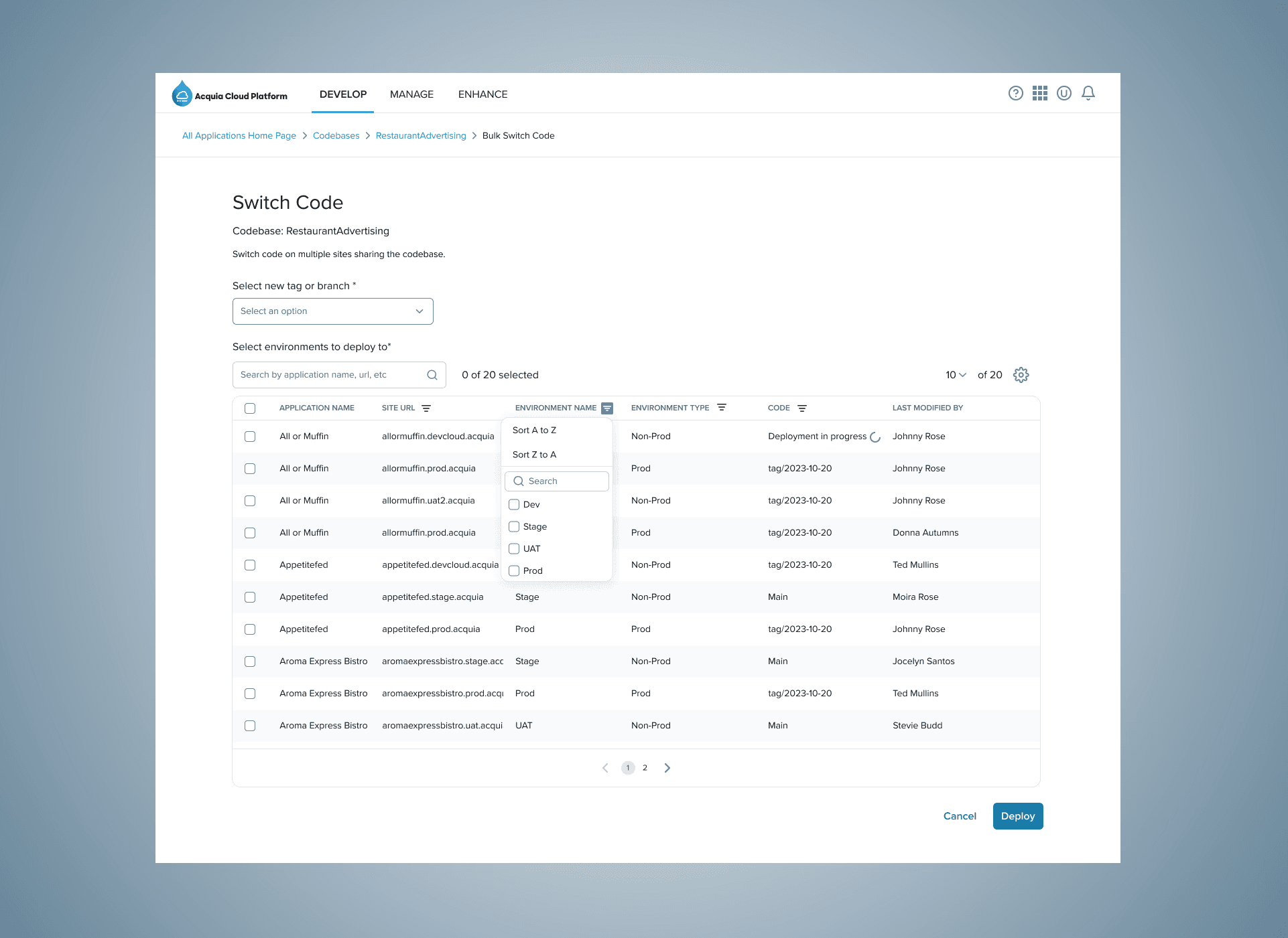 Preview of final design for bulk deploy