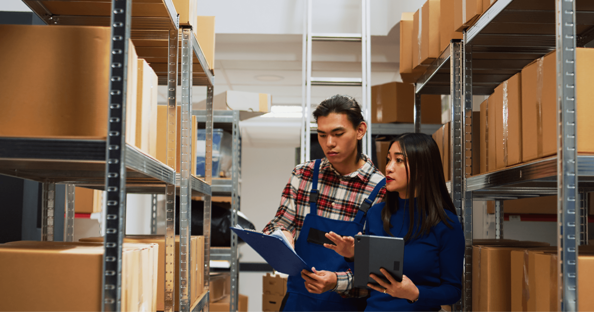 Two people checking their storage