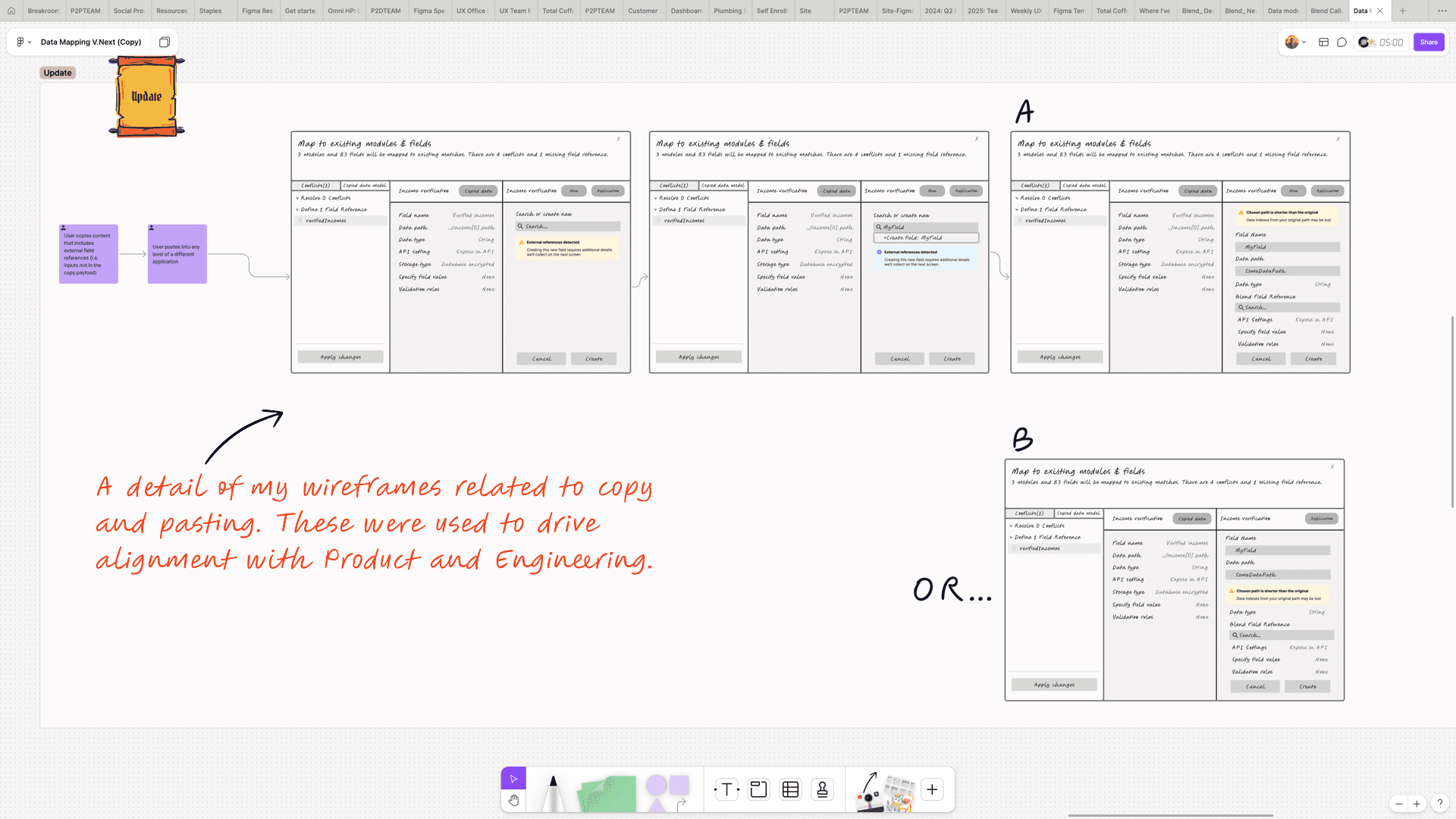 The wireframes for copy and paste