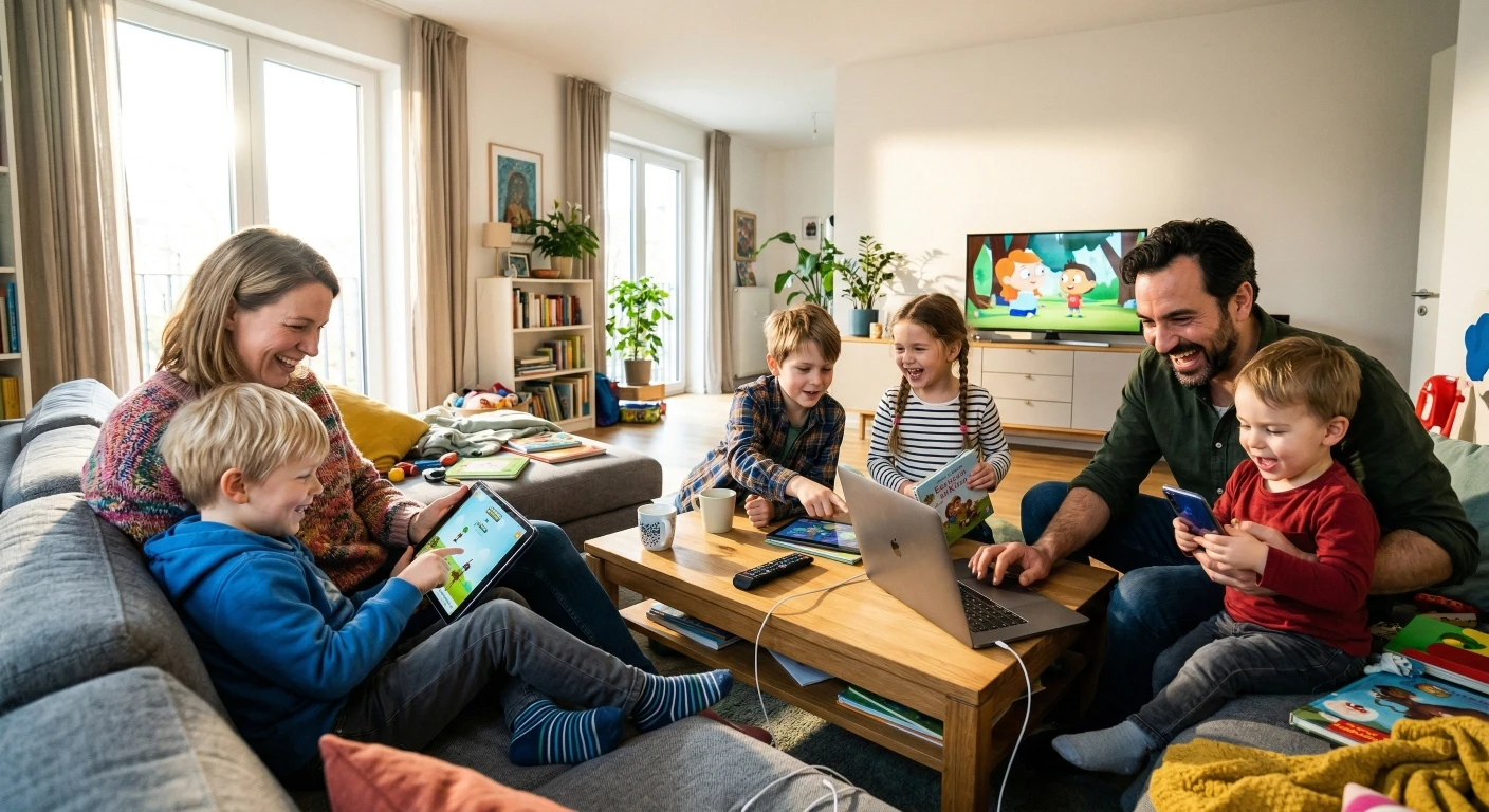 familie im wohnzimmer