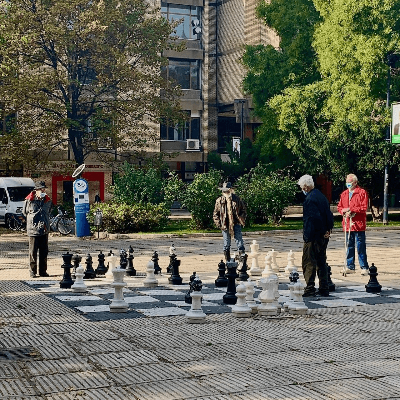 Men playing chess in Freedom Square, Sarajevo, Bosnia-Herzegovina