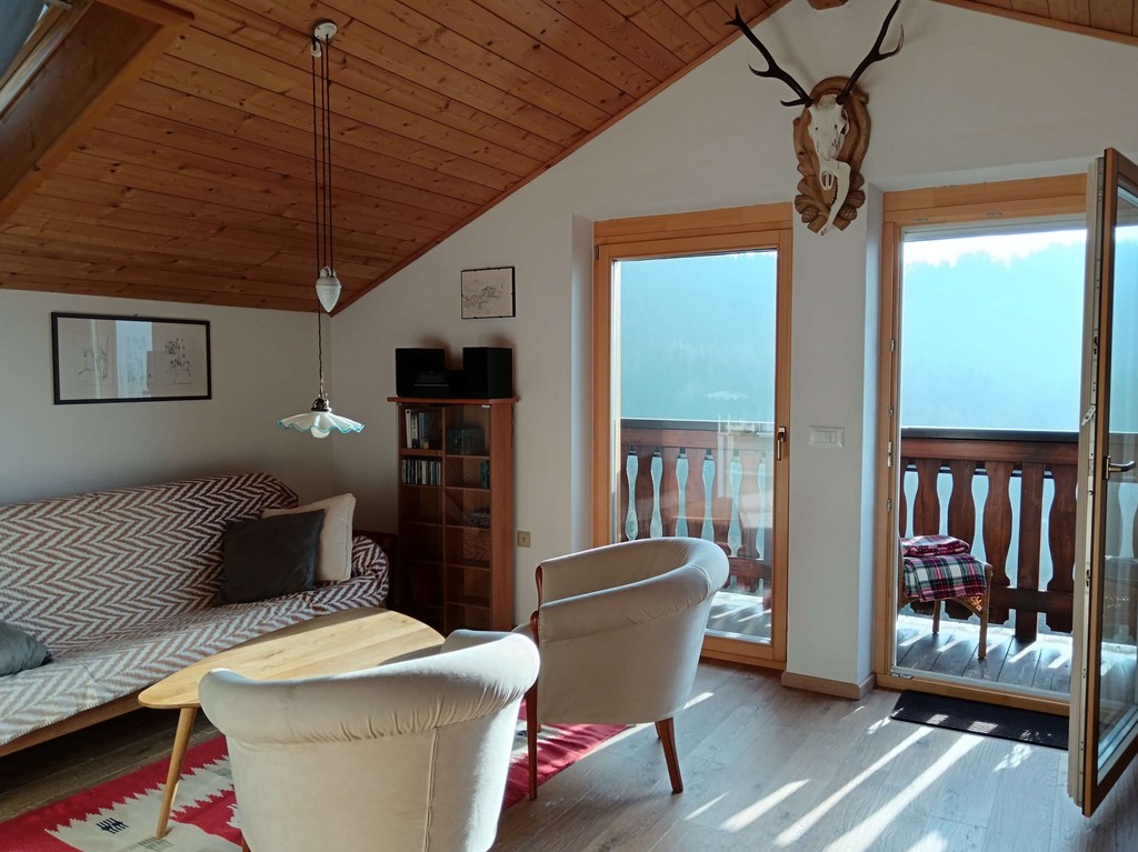 Living room of the apartment with a view of the balcony