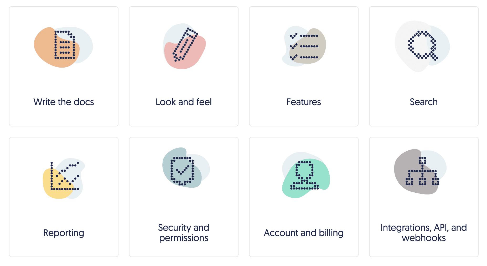 A screenshot of KnowledgeOwl's Support Knowledge Base category icons, which have a consistent and cohesive style.