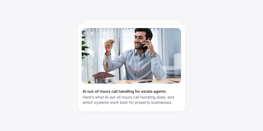 Estate agent on the phone qualifying a property lead, with house keys and a property model on the desk