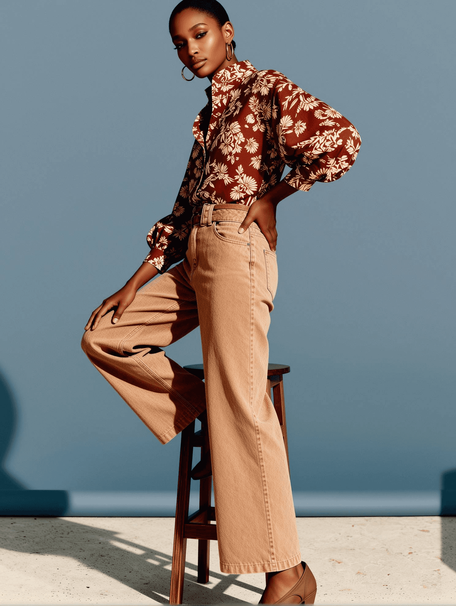 female similing while looking up at the clouds