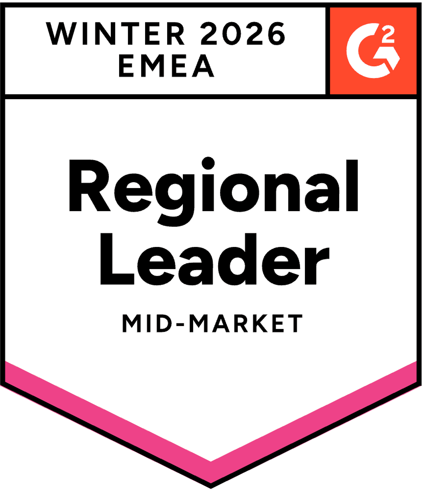 Award badge titled "Users Most Likely To Recommend" for Mid-Market, Fall 2024, featuring a red and purple design.