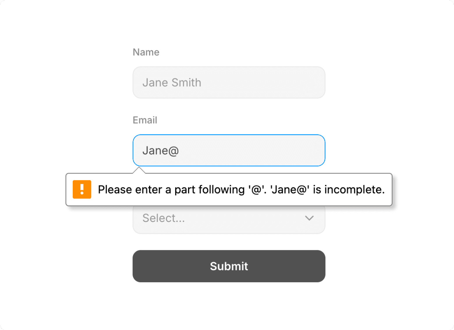 An image showing an example of native browser validation built automatically in Framer form components