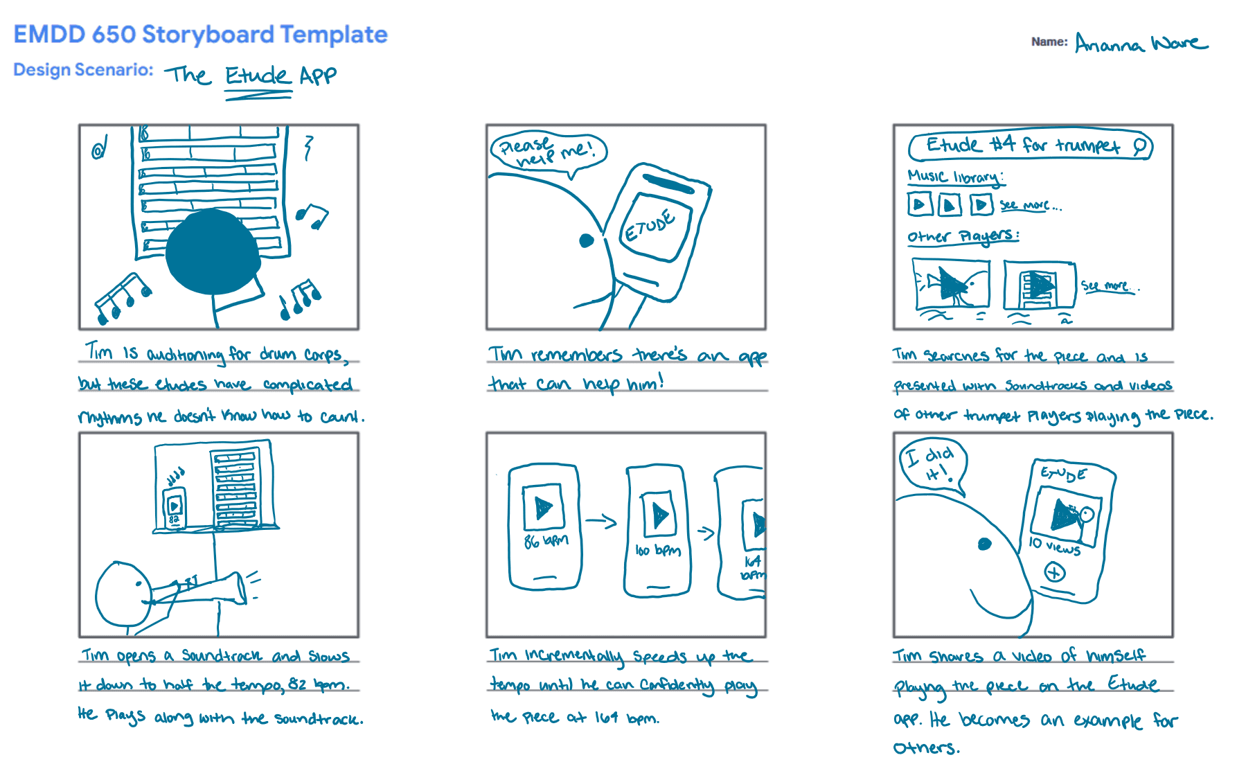 Etude App Initial Storyboard UX app prototype screen