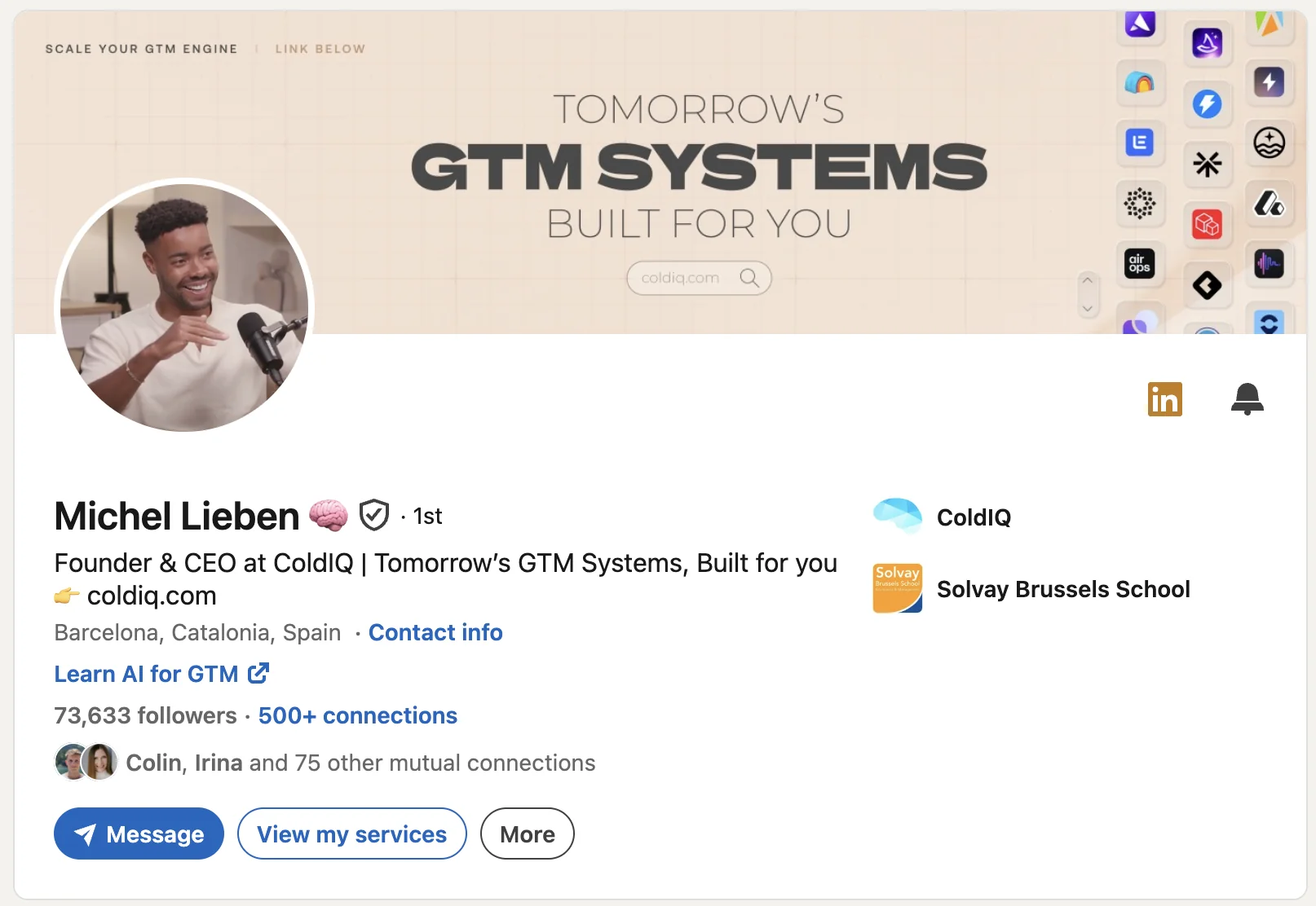 LinkedIn profile: Michel Lieben, founder and CEO of ColdIQ