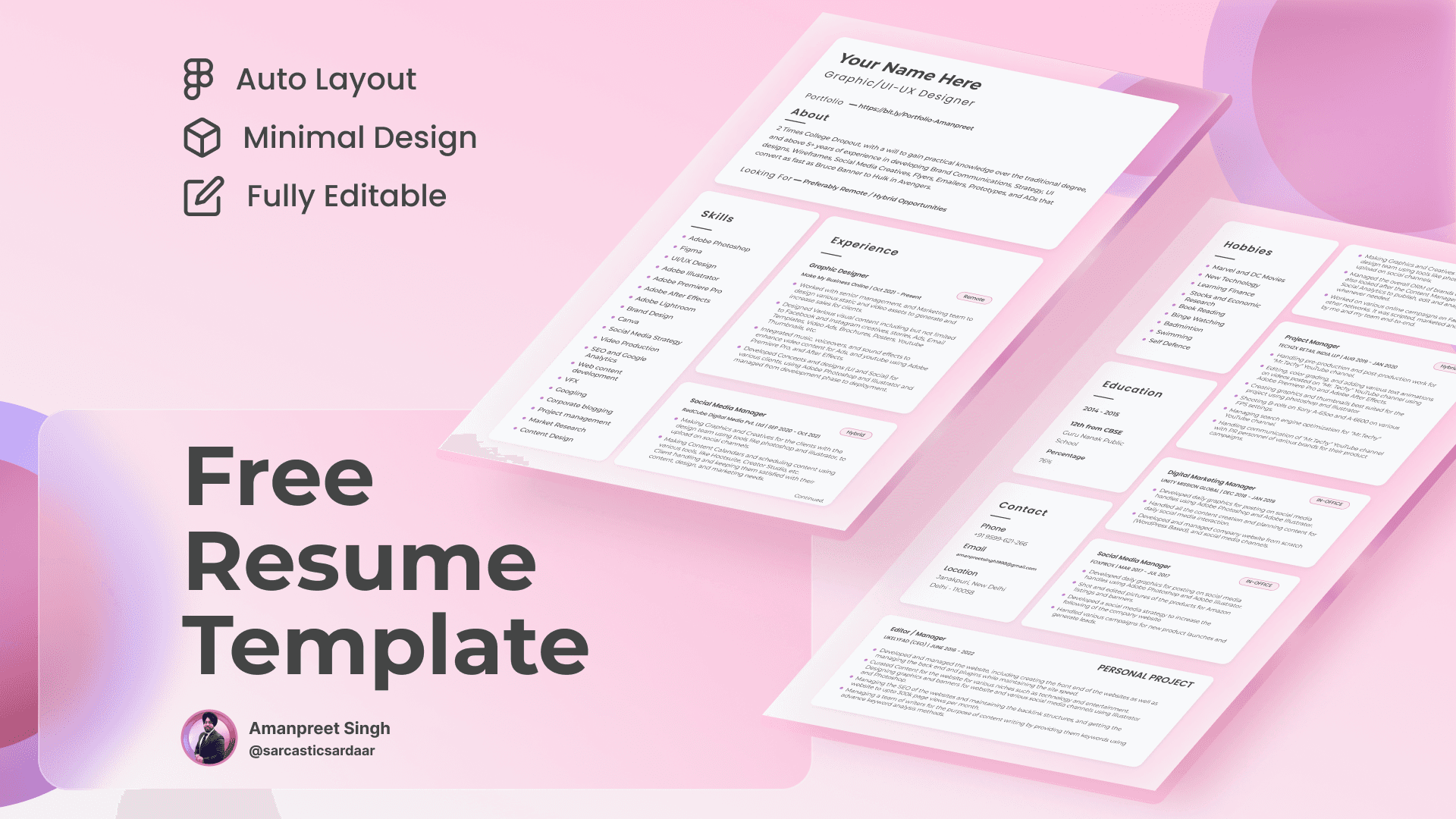 Minimal Resume Template - Material Design | Fully Customizable