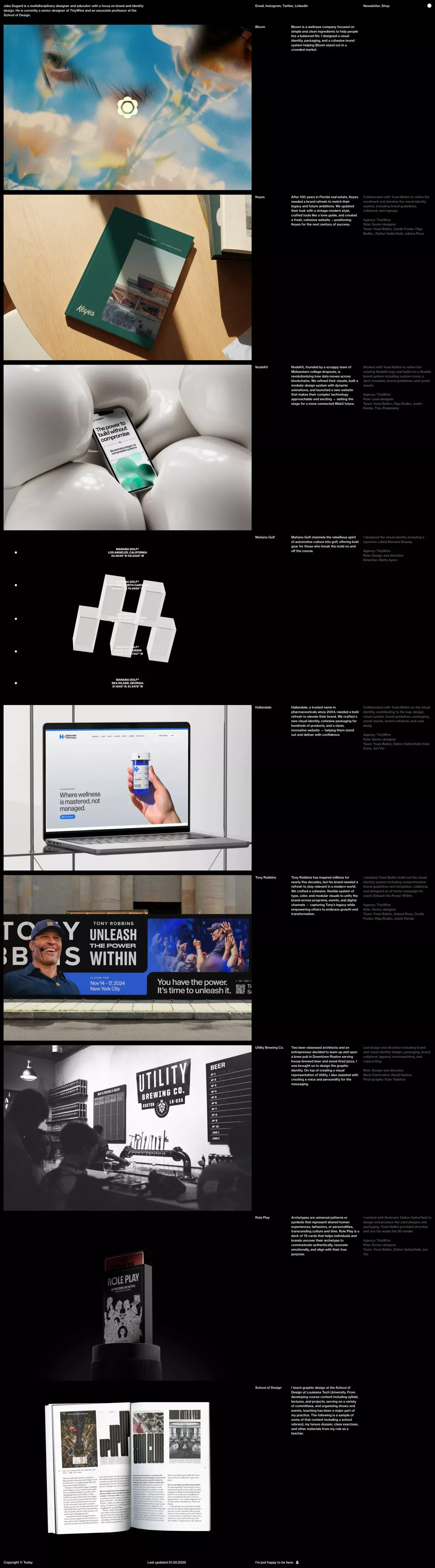 Jake Dugard portfolio page screenshot showcasing Design design