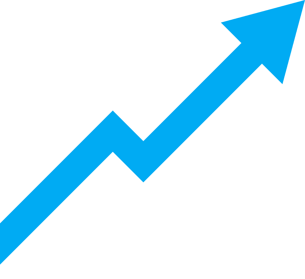 Upward blue arrow graph symbolizing social media growth – RJP.design Web Design Agency NYC driving engagement and digital marketing success.