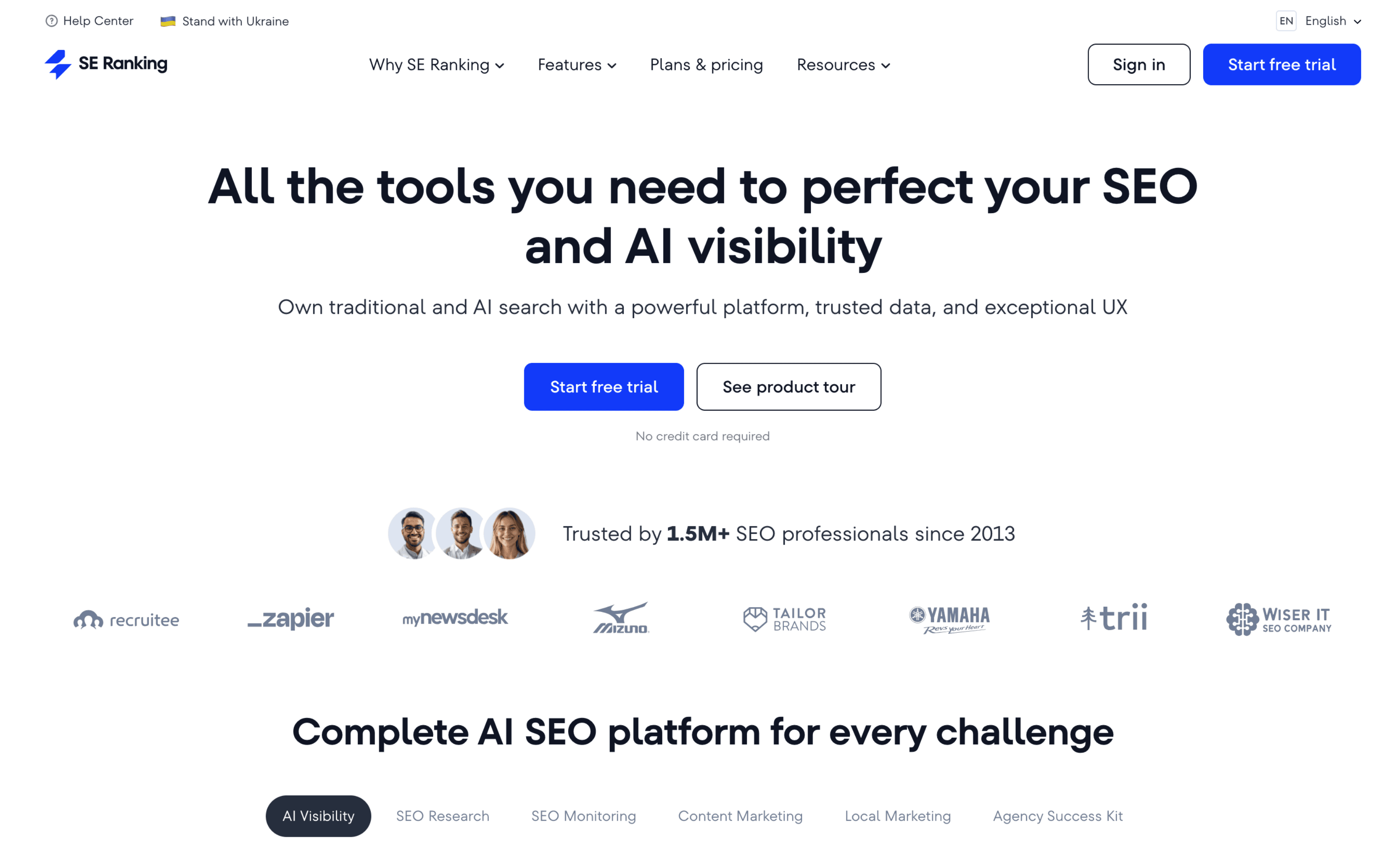 Screenshot of se ranking dashboard showing LLM visibility tracking and AI search analytics.