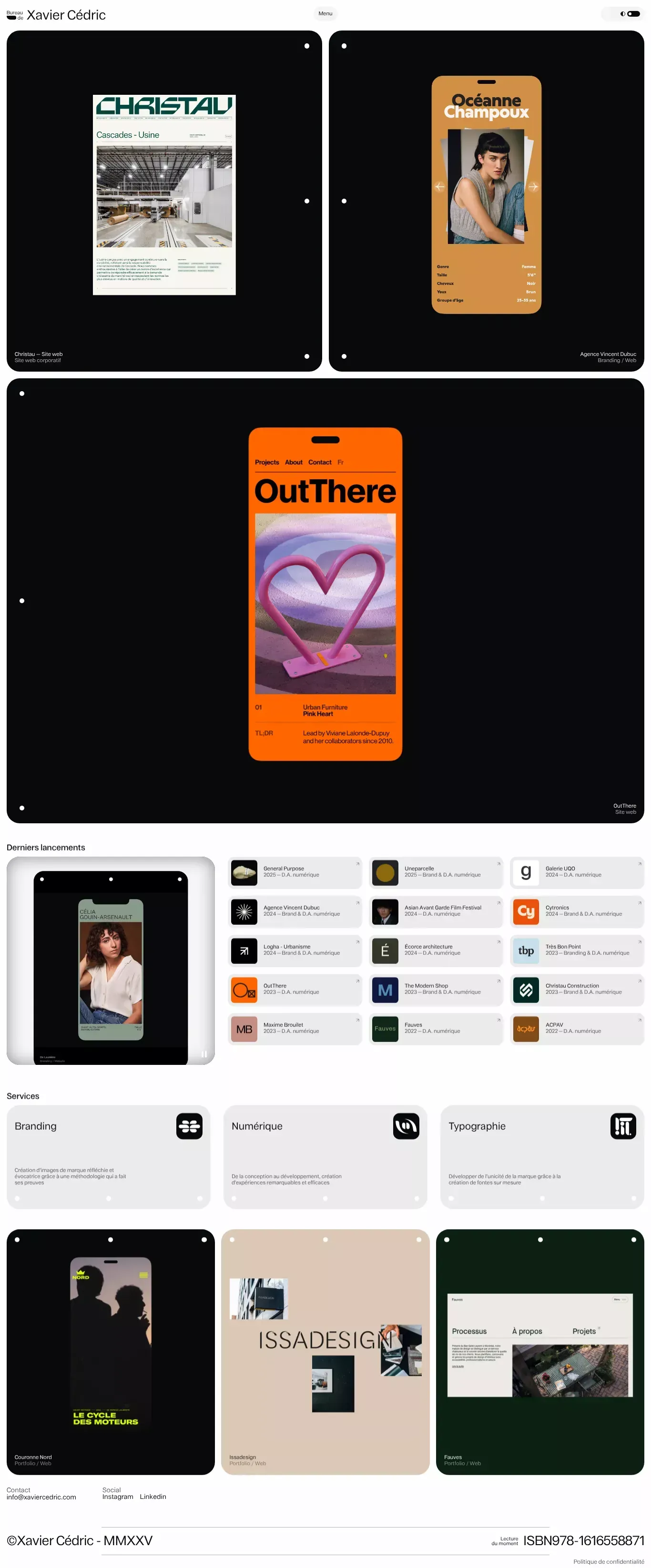 Xavier Cédric portfolio page screenshot showcasing Design design