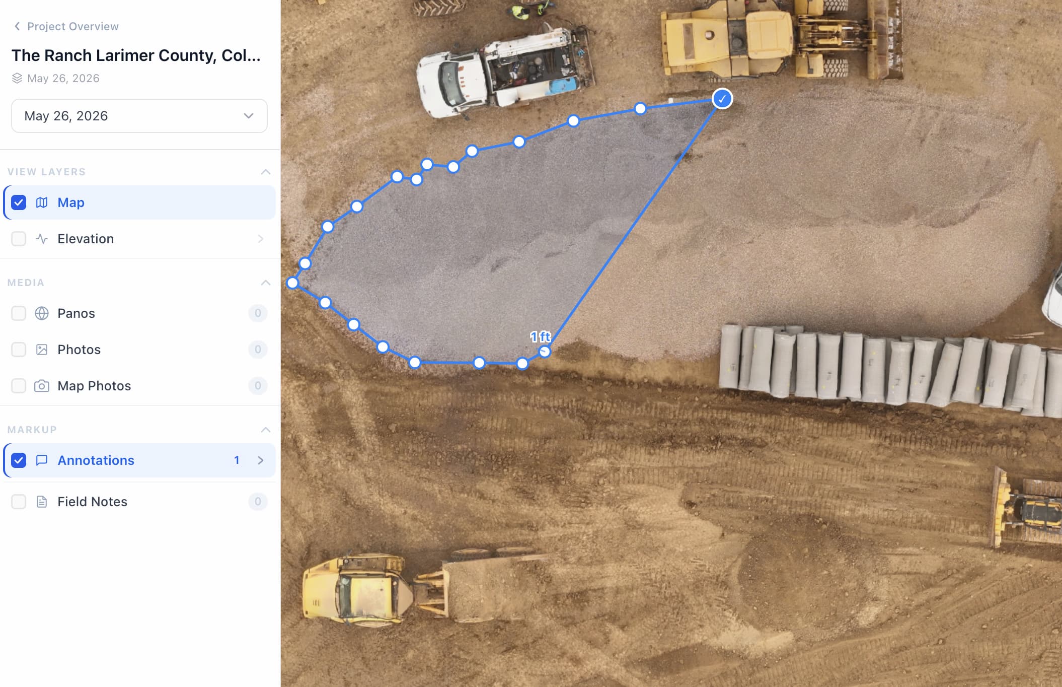 Measuring areas and volumes on captured jobsite