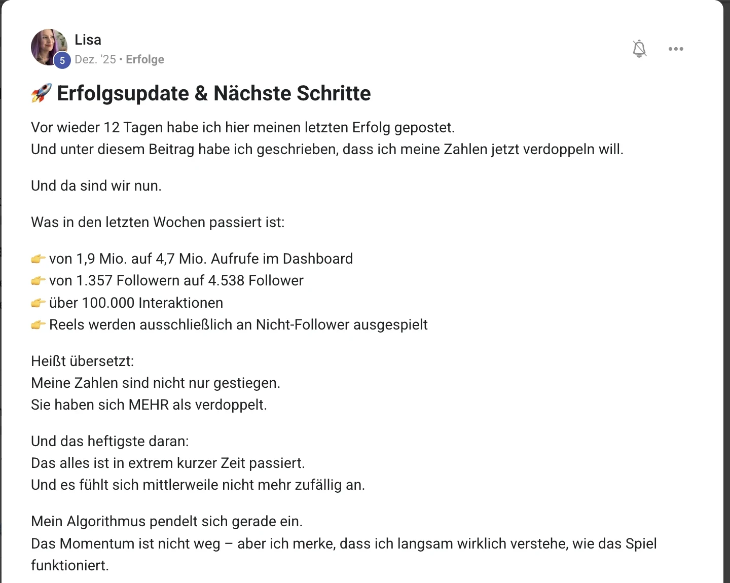 Erfolgsbericht KI Creator Akademie: Lisa verdoppelt ihre Aufrufe auf 4,7 Mio. und 4.538 Follower
