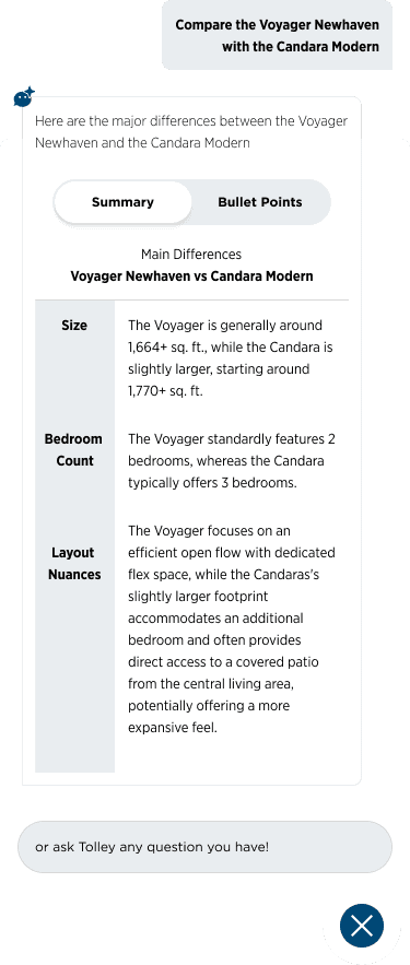 Tolley summarizing key differences between two homes