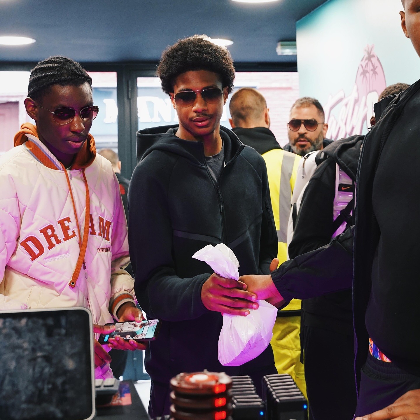 Black plastic pouch on velvet