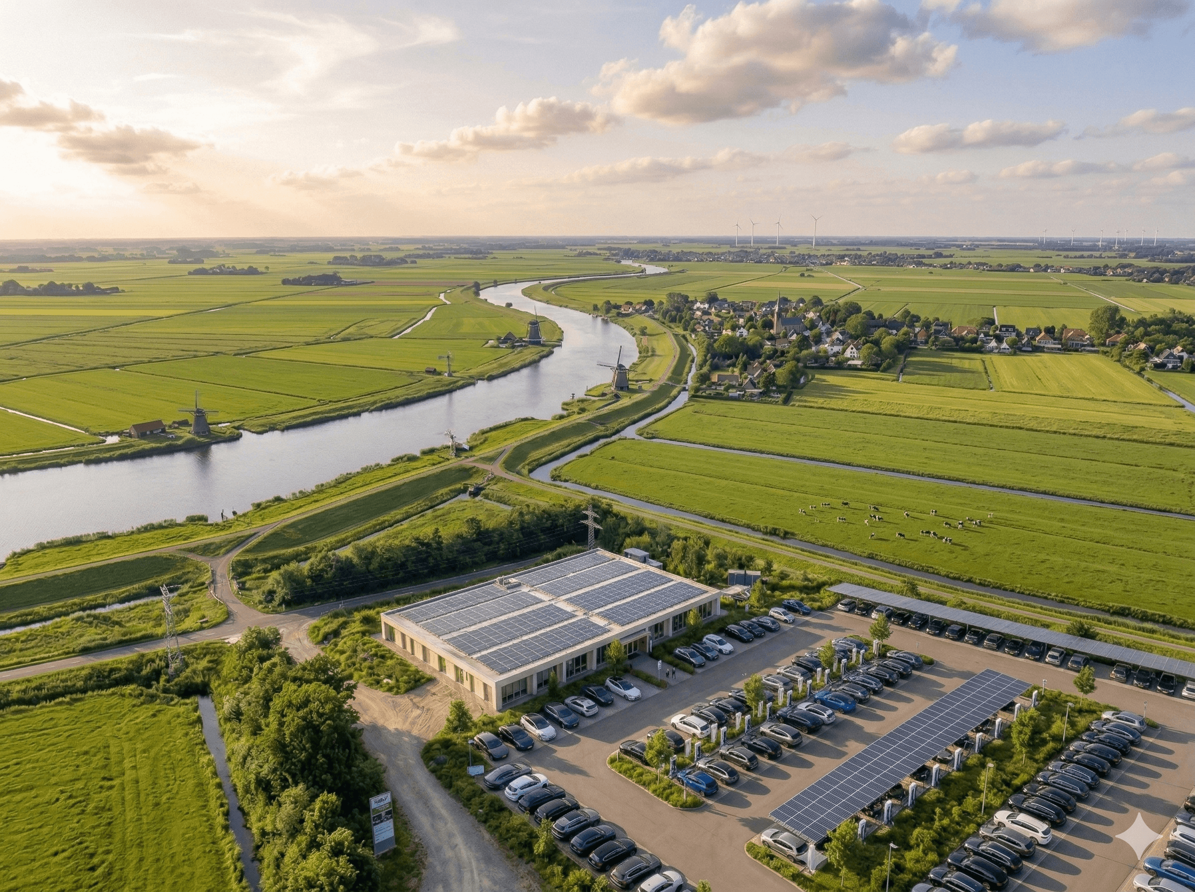 kantoor met zonnepanelen en elektrische auto's nederland