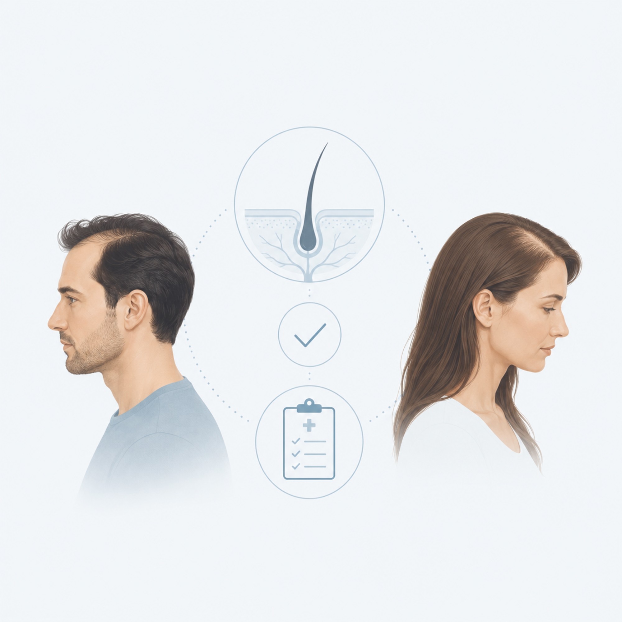 Illustratie van situaties waarin minoxidil onderdeel kan zijn van een behandelplan bij haarverlies.